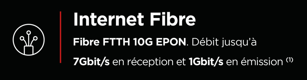 Internet Fibre Fibre FTTH 10G EPON. Débit jusqu’à 7Gbit/s en réception et 1Gbit/s en émission (1)